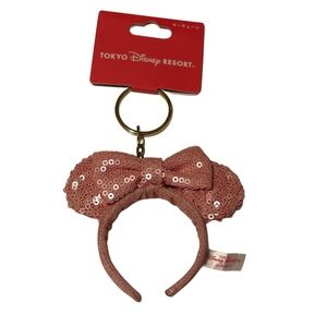 Tokyo Disney Resort Minnie Mouse Pink Sequin Ear Headband Keychain NWT